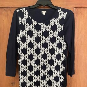 JCrew Women’s Navy Blue White Embroidered Top XS